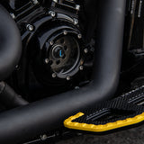 Hoprousa Motorcycle Panda Floorboards Foot Pegs Black with Yellow Painting Driver Stretched Footrests Chopper Bobber Diamond Hollow-out For Harley 2018+ Fat Boy